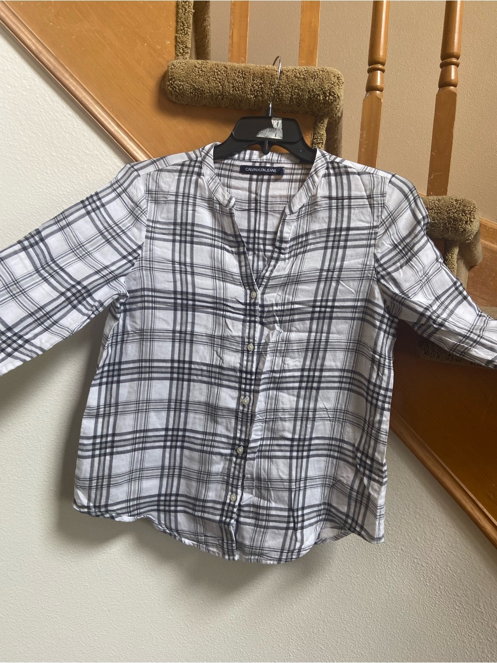Calvin Klein Black/White Flannel Button-up Shirt Jacket like new women's size M